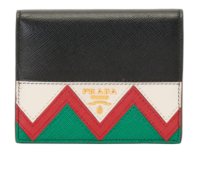 Prada Greca Zig-Zag Bifold Wallet, &pound;140, Accessories, Black, Leather, Front view